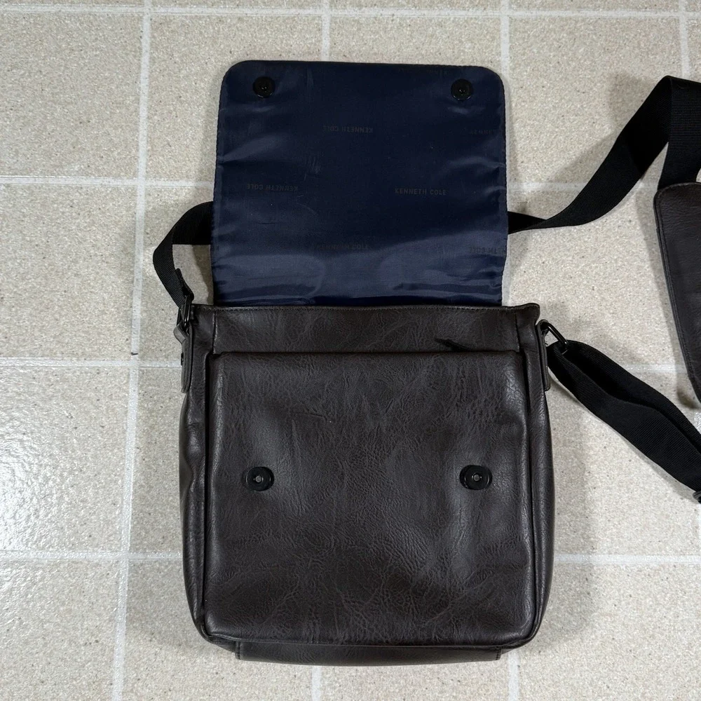 Kenneth Cole Reaction Risky Business Leather Messenger Bag Brown
